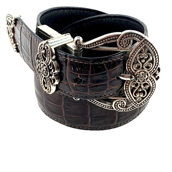 Vintage BRIGHTON \'B40369\' Reversible‎ Croc  Leather Belt Silver Buckle main image 4